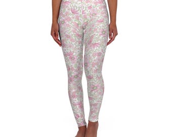 Leggings rosas con estampado floral / Leggings de yoga de cintura alta