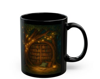 Enchanted Treehouse Reading Mug, Cozy Night Library Coffee Cup, Book Lover Gift
