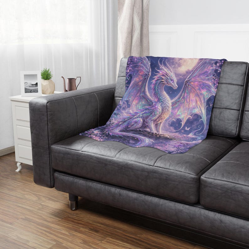 Iridescent Dragon Blanket, Fantasy Throw, Cozy Bookish Gift, Romantasy Decor, Moonlit Dragon, Reader Gift Idea image 7