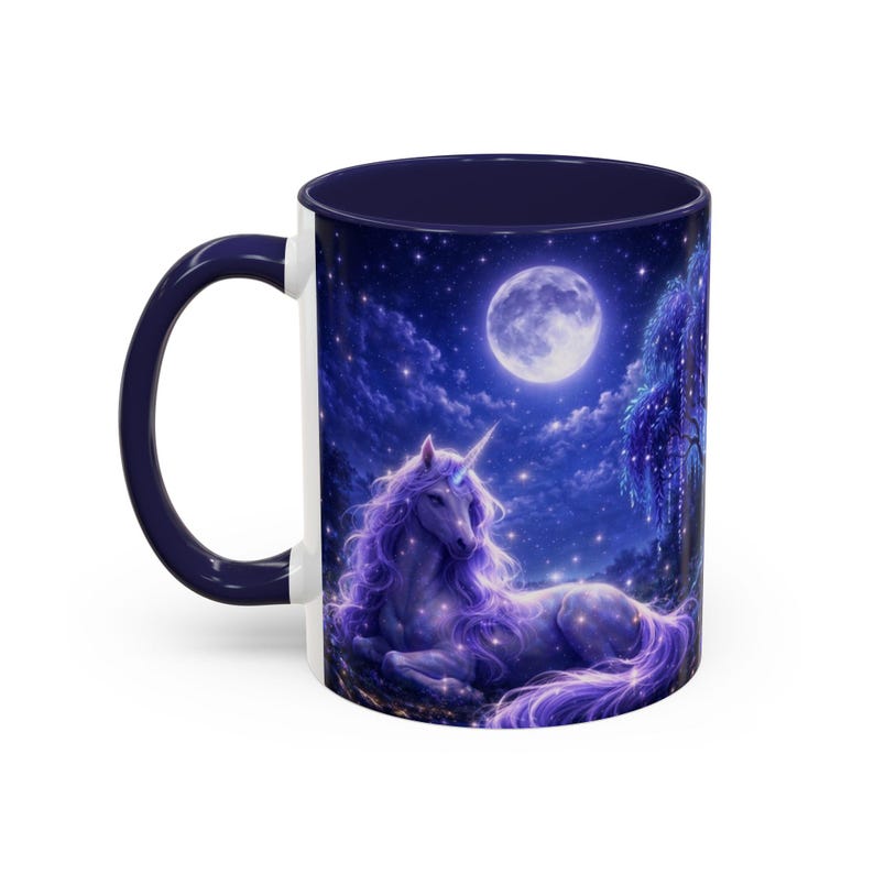 Taza de café de unicornio, taza de fantasía, taza de unicornio a la luz de la luna, regalo mágico para ella, taza para amantes de los libros, taza de bosque encantado, regalo acogedor para lectores. imagen 8