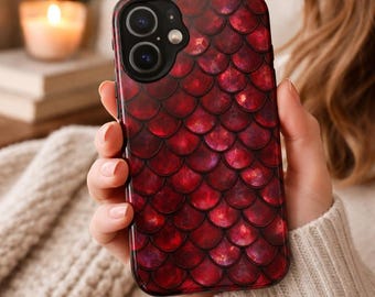Dragon Scale Phone Case, Red Fantasy iPhone Case, Gothic Aesthetic Phone Case, Dragon Lover Gift, Dark Luxe Phone Case, Fantasy Accessory