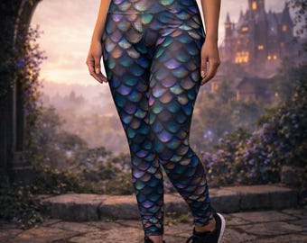 Dragon Scale Leggings, Fantasy Dragon Leggings, Iridescent Dragon Armor Yoga Pants, Book Lover Fantasy Outfit, Mythical Workout Leggings