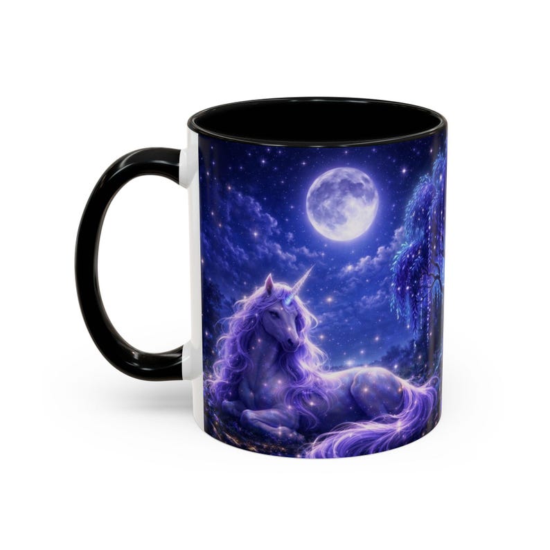 Taza de café de unicornio, taza de fantasía, taza de unicornio a la luz de la luna, regalo mágico para ella, taza para amantes de los libros, taza de bosque encantado, regalo acogedor para lectores. imagen 7