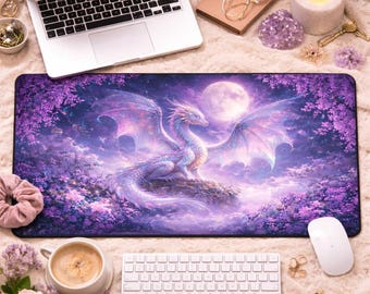 Bureaumat iriserende draak, fantasy-muismat, esthetische bureauopstelling, decor romantiek, maanverlichte drakenbureaublad