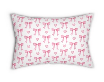 Pink Bow Lumbar Pillow: Double-Sided Print, Nursery Decor