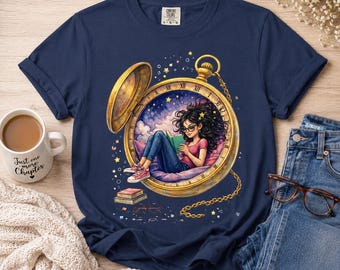 Book Lover Pocket Watch Shirt, Fantasy Reader Tee, Literary Gift for Readers, Whimsical Bookish Graphic Tee