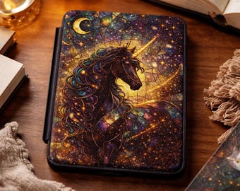 Stained Glass Unicorn Kindle Case, Celestial Fantasy Ereader Cover, Book Lover Gift, Dark Academia Unicorn, Magical Reader Accessory