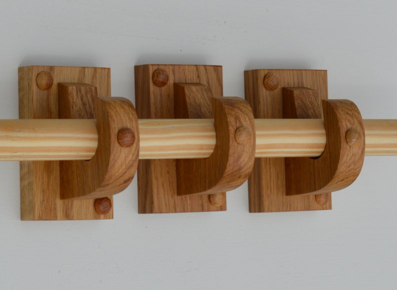 Curtain Pole Holders Brackets Curtain Pole Rod Holders Solid Oak Arts And Crafts Style x 3 image 3