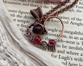 Valentine Pendant, copper Wire Heart, wire wrapped Necklace, Red Heart  jewellery, anniversary jewelry, gift for