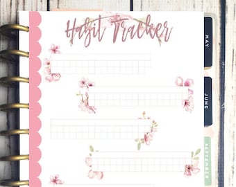 Happy Planner Printable - Habit Tracker - Classic Size - Pink Floral Watercolor