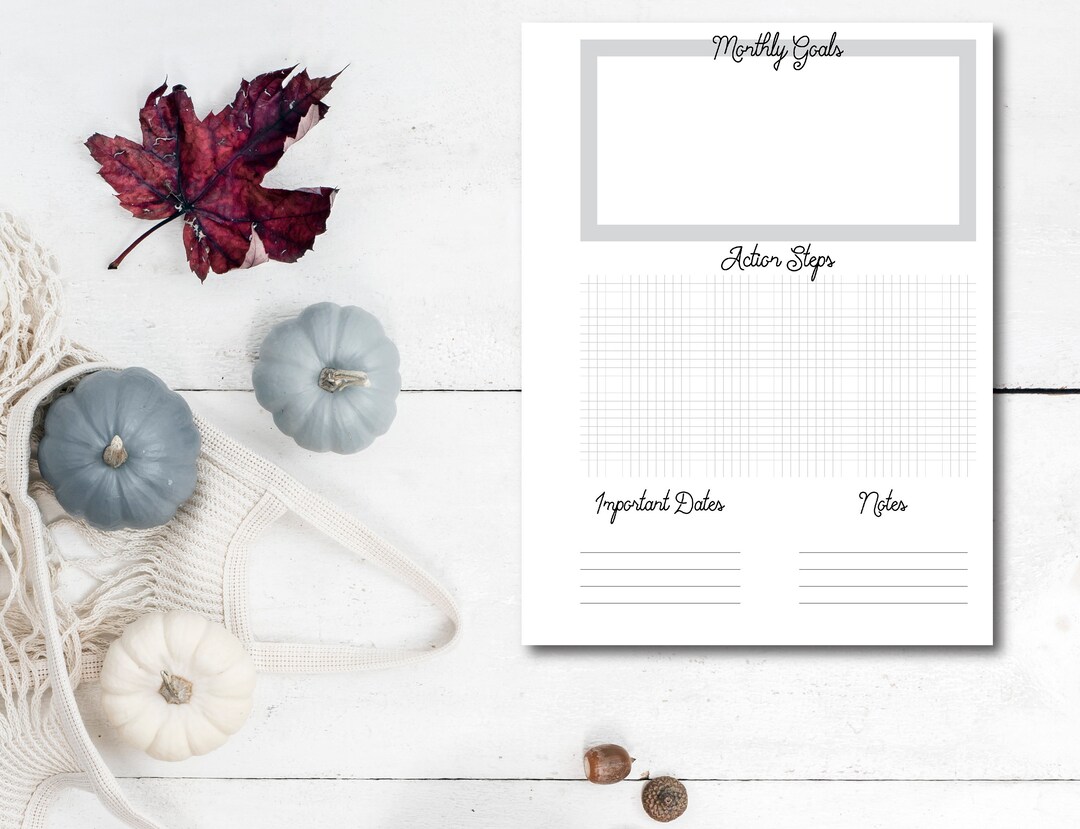 Happy Planner Printable Classic Size Monthly Goals Grey - Etsy