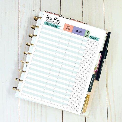 Happy Planner Classic Inserts Printable Bill Tracker Monthly Etsy