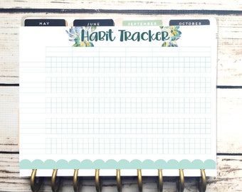 Happy Planner Printable - Habit Tracker - Landscape - Classic Size - Teal & Watercolor