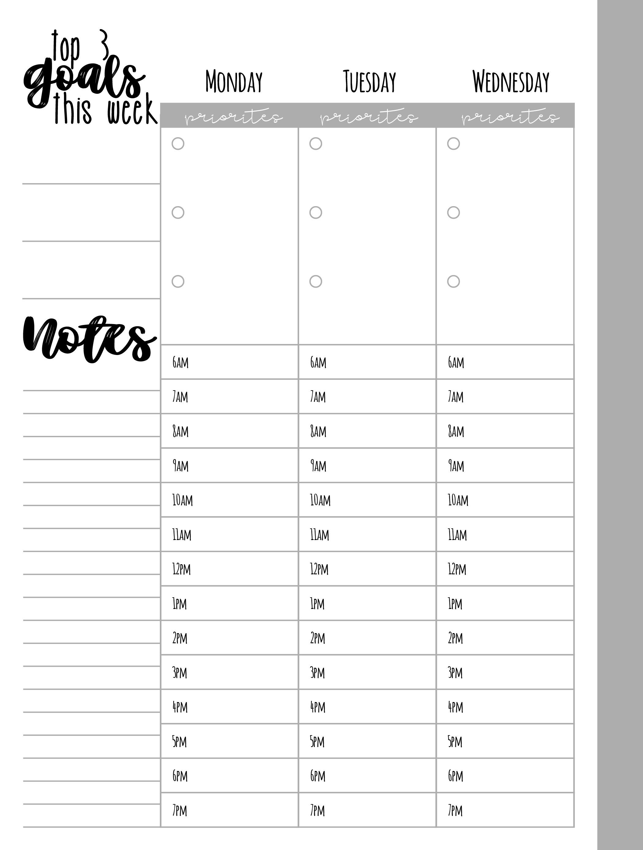 Happy Planner Classic Size Weekly hourly Layout Printable Grey Undated ...