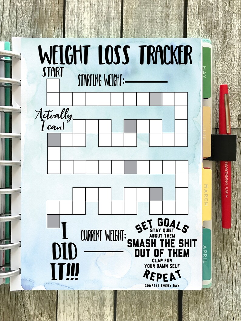 Happy Planner Printable Weight Loss Tracker Blue Watercolor - 