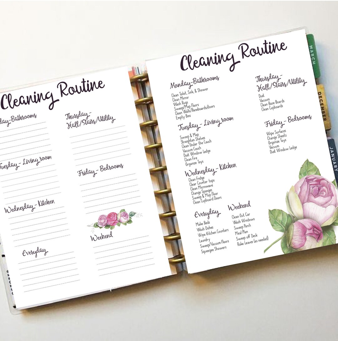 Happy Planner Printable Cleaning Schedule Classic Size Roses - Etsy