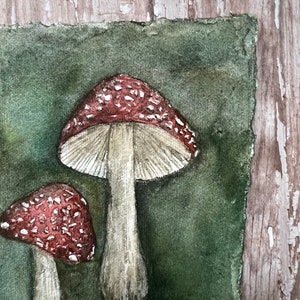 Amanitas in the Dark Original Watercolor Painting on Handmade Paper image 4