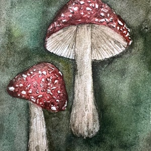 Amanitas in the Dark Original Watercolor Painting on Handmade Paper image 6