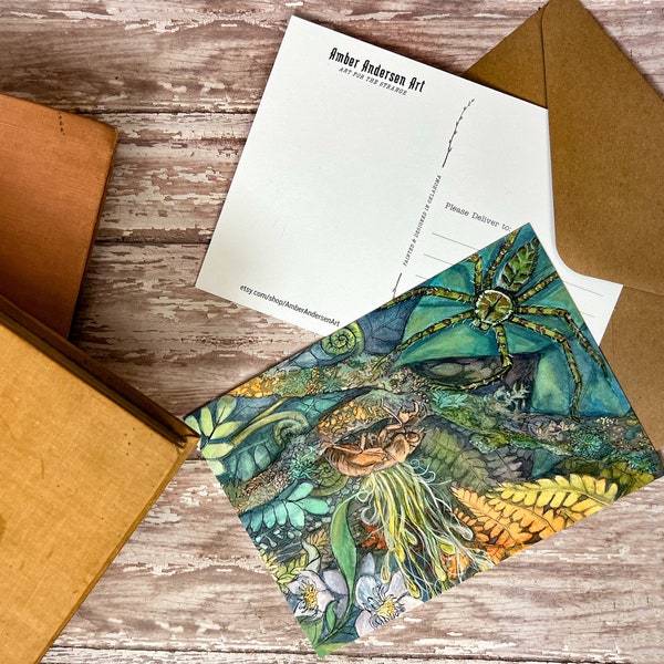 Cicada, Cordyceps, and Lichen Huntsman Spider | Postcard