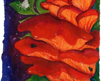 Fire Mushrooms in the Night | Art Print from Original Watercolor Painting