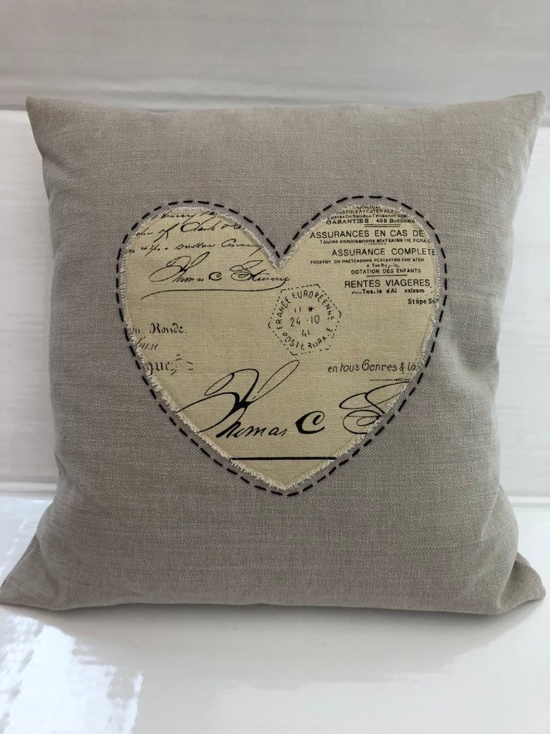 Sofa Cushion Shabby Chic Heart Embroidery Cushion Country-Style Linen Pillow Art