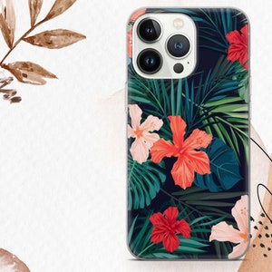 Monstera Leaves Phone Cover Hibiscus Tropical Leaves Case For iPhone 16e 16Pro Max 15 14 Samsung S25 Edge S24 A15 Google Pixel 9A 9Pro XL 8A