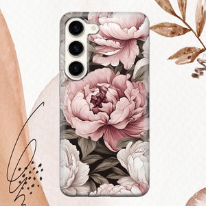 Coque de téléphone fleur pivoine housse florale pour Samsung Galaxy S25 S25 Ultra S25 Plus S25 Edge S24 S24 FE S23 Ultra S24 Plus S23 FE S22 A25 A15 A56