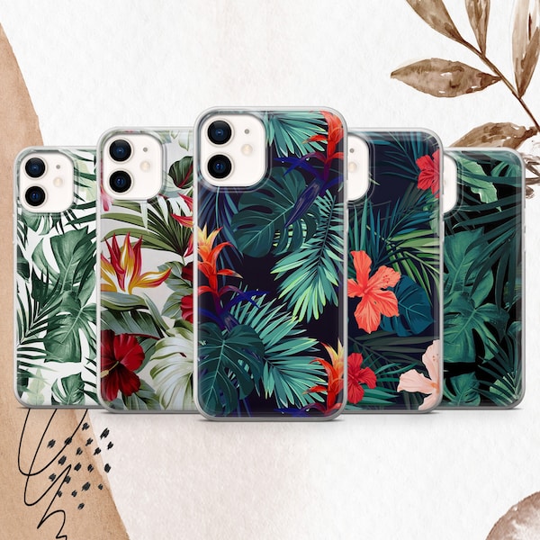 Monstera Leaves Phone Cover Hibiscus Tropical Leaves Case For iPhone 15 15Pro 14 13 13Pro 12 Samsung S24 S23 S22 Google Pixel 8A 7 7Pro 6