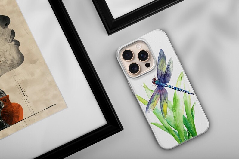 Funda para teléfono con diseño de libélula en acuarela para iPhone 17e, 17Air, 17Pro Max, 17Pro, 16e, 16Plus, 16Pro Max, 15, 15Plus, 15Pro, 14, 14Pro, 13 y 12. imagen 9