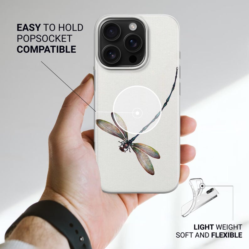 Funda para teléfono con diseño de libélula en acuarela para iPhone 17e, 17Air, 17Pro Max, 17Pro, 16e, 16Plus, 16Pro Max, 15, 15Plus, 15Pro, 14, 14Pro, 13 y 12. imagen 7