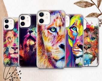 Lion Phone Case Colourful Lion Art Pattern Cover For iPhone 15 15Pro Max 14Pro 13 12 Samsung S24 S23 S22 S21 Google Pixel 8 8A 7A 7 7 Pro 6