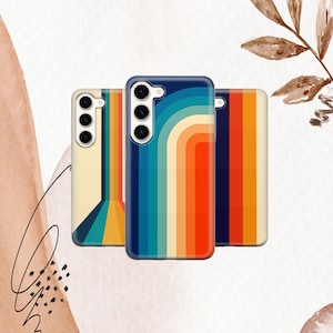 Coque de téléphone à rayures rétro style rétro années 70 pour Samsung S25 S24 Ultra S23 A15 iPhone 16e 16Pro Max 15 14 13 Google Pixel 9A 9Pro XL 8A 7A