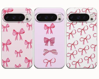 Capa de celular com laço rosa para Google Pixel 10A 10Pro XL 9A 9Pro 8A 7A Samsung S26 S25 S24 S23 A56 iPhone 17e 17Pro 16e 16Pro 15 14 13