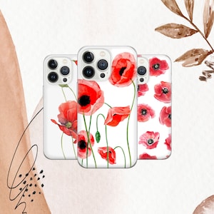 Coque de téléphone coquelicots coquelicots housse pour iPhone 16e 16Pro Max 15 14 13 12 Google Pixel 9A 9Pro XL 8A 7A Samsung Galaxy S25 S24Ultra S23 FE A15 A56