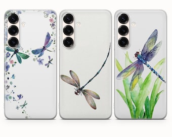 Funda de teléfono con diseño de libélula en acuarela para Samsung S26, S26 Ultra, S25 FE, S25 Edge, S25 Ultra, S24 FE, S24 Ultra, S23 FE, S22, A16, A56