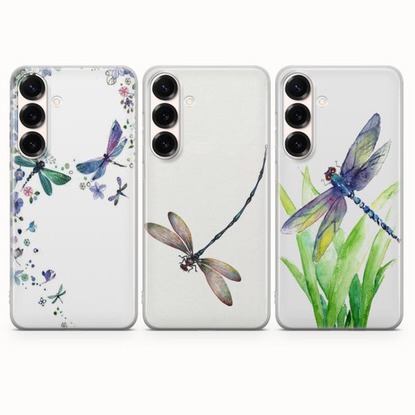 トンボの電話ケース 水彩トンボアートカバー Samsung S26 S26 Ultra S25 FE S25 Edge S25 Ultra S24 FE S24 Ultra S23 FE S22 A16 A56用