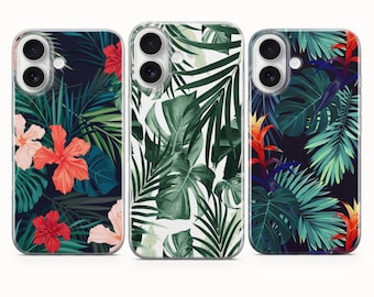Monstera Leaves Phone Cover Hibiscus Tropical Leaves Case For iPhone 17e 17Pro 16Pro 15 14 Samsung S26 S25 S24 A17 Google Pixel 10A 10Pro 9A