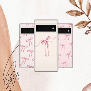 Coque de téléphone rose avec noeuds pour Pixel 9 9A 9Pro XL 8Pro 8 8A 7 7Pro 7A Samsung S25 S24 FE S23 Ultra A15 A56 iPhone 16e 16Pro Max 15 14 13