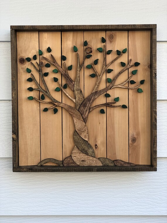 Rustic Tree Woodblock Home & Living Wall Décor Oak Tree Wall Painting Tree Wooden Wall Decor ...