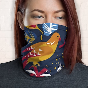 Floral fabric face mask, neck gaiter, bird lover gift, washable face shield yoga sweatband colorful head wrap nature print stretch balaclava