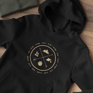 Camping gifts, wanderlust hoodie, forest camp sweater, unisex campfire hooded jumper, plus size 4xl 5xl, outdoor mountain adventure jacket