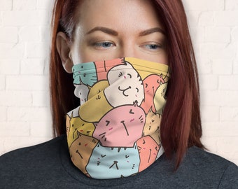 Máscara facial para gatos, linda polaina para el cuello para mujeres, pañuelo para mascotas para gatos somnolientos, máscara para la nariz de la boca, patrón divertido para gatitos bufanda reutilizable lavable