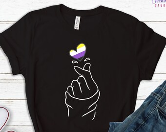 Non Binary Shirt, Non-Binary Pride Tshirt, Gender Fluid Enby Tee, They/Them Pronouns Nonbinary Sweatshirt, Subtle Pride Finger Heart Hoodie