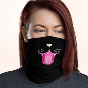 Black Cat Face Mask, Cute Halloween Cat Mask, Animal Cat Whiskers Neck Gaiter, washable reusable bandana scarf, pollution kitty kitten fun