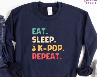 Kpop Sweatshirt, K-Pop Shirt, Finger Heart Tshirt, Eat Sleep KPop Repeat, Korean Pop Merch Clothes, K Pop Fan Gift, Hoodie, Sweater Tank Top