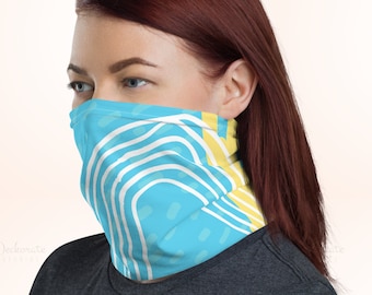 Polaina de cuello con patrón de onda amarilla azul, máscara facial Cubierta de bufanda de balaclava, Estampado de hombres Estampado de bandana cubierta facial de diseñador, pulsera de diadema