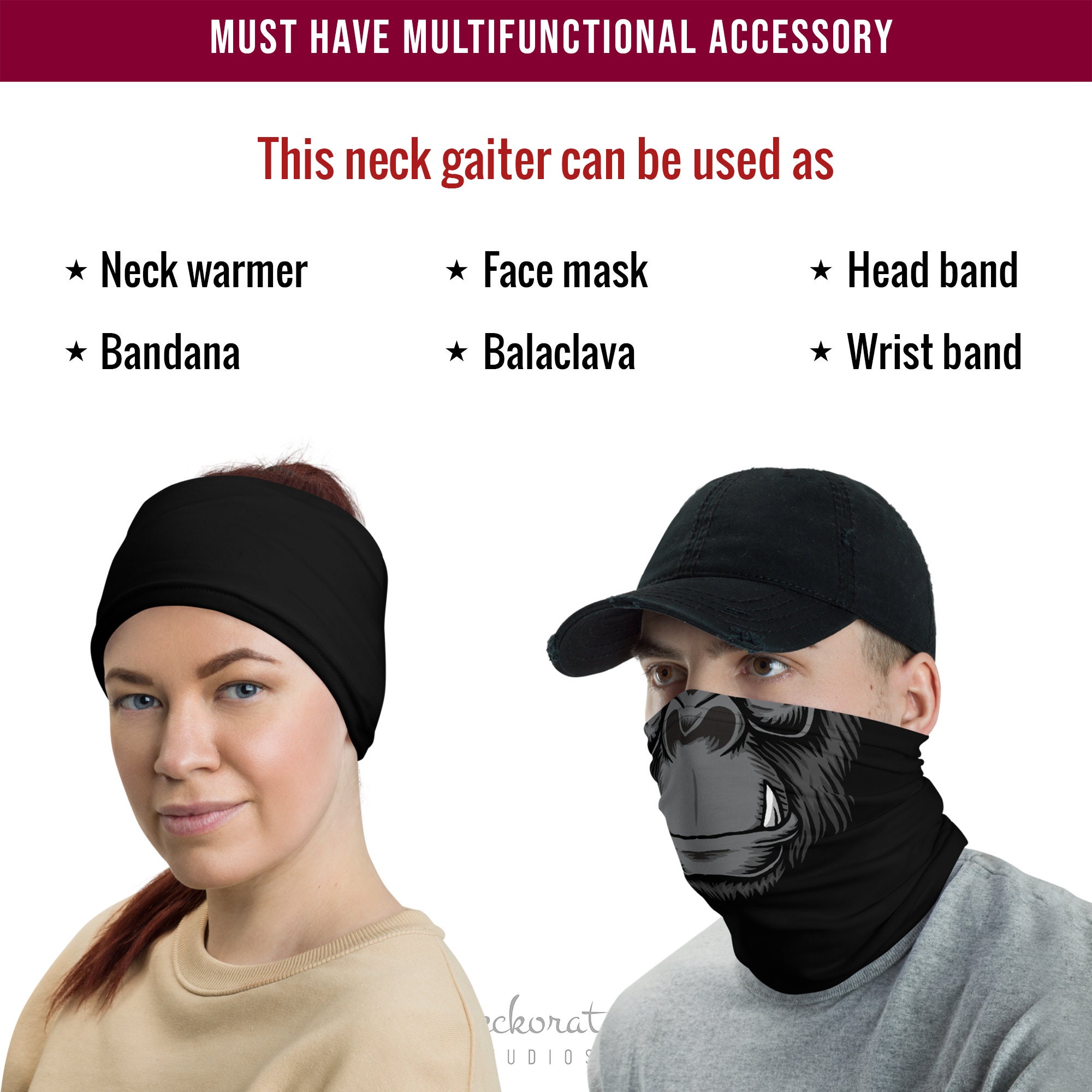 Funny Gorilla Face Mask, Neck Gaiter for Men, Camping Gifts Men