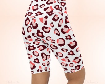 Biker shorts för kvinnor, rosa gepard-tigermönster, plus size djurtryckta shorts, löpargympresent till flickvän, högmidjade shorts