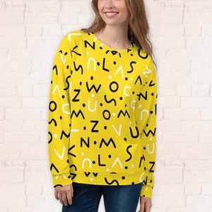 Yellow Black Aesthetic Sweatshirt, Abstract Art Sweatshirt, Yellow Hoodie Women, Geometric Pattern Travel Sweatshirt, 21st Birthday Gift Her