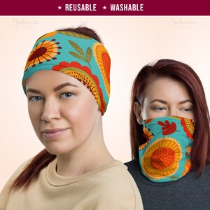 Floral Bandana, Earthy Print Neck Gaiter, Washable Fabric Reusable Face Mask, Bright Floral Print Headband For Women, Flower Face Scarf Gift